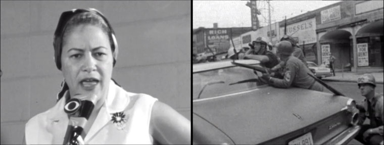 Video Still. Left: Woman. Right: National Guard.