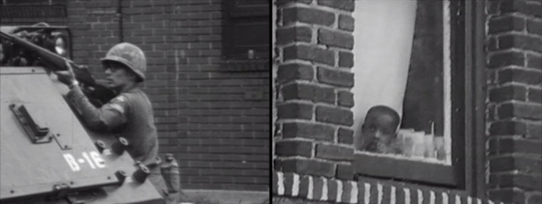 Video Still. Left: Rifleman. Right: Boy in window.
